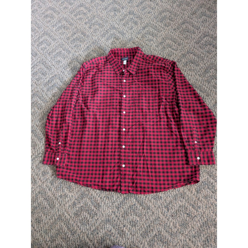 The Childrens Place Mens XXXL Red Black Buffalo Plaid Cotton Button Down Shirt